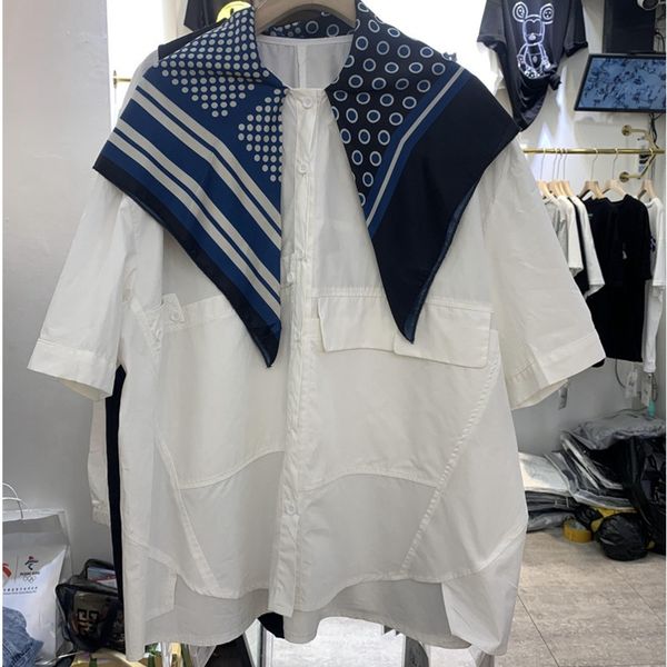 summer black fashion daliy european women scarf shawl shirt women's thin half sleeve loose 16w979 210510, White 
summer black fashion daliy european women scarf shawl shirt women's thin half sleeve loose 16w979 210510, White