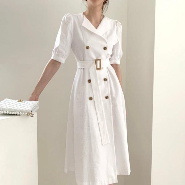 womens dress arrival vintage short sleeve suit collar double breasted slim women puff natural notched long dresses, Black;gray
womens dress arrival vintage short sleeve suit collar double breasted slim women puff natural notched long dresses, Black;gray