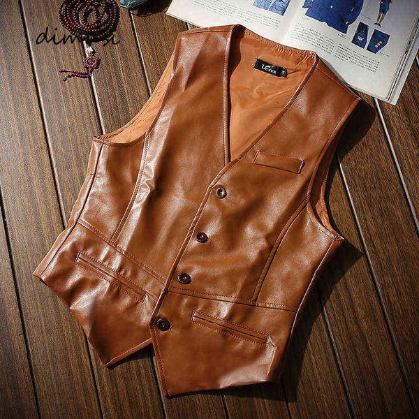 dimusi autumn men's vests coats fashion pu leather sleeveless jackets casual outwear biker leather waistcoats mens clothing y1122, Black;brown
dimusi autumn men's vests coats fashion pu leather sleeveless jackets casual outwear biker leather waistcoats mens clothing y1122, Black;brown