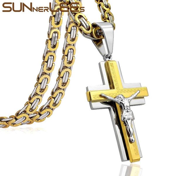 pendant necklaces sunnerlees stainless steel jesus christ cross necklace byzantine link chain silver color gold plated men boy sp205
pendant necklaces sunnerlees stainless steel jesus christ cross necklace byzantine link chain silver color gold plated men boy sp205