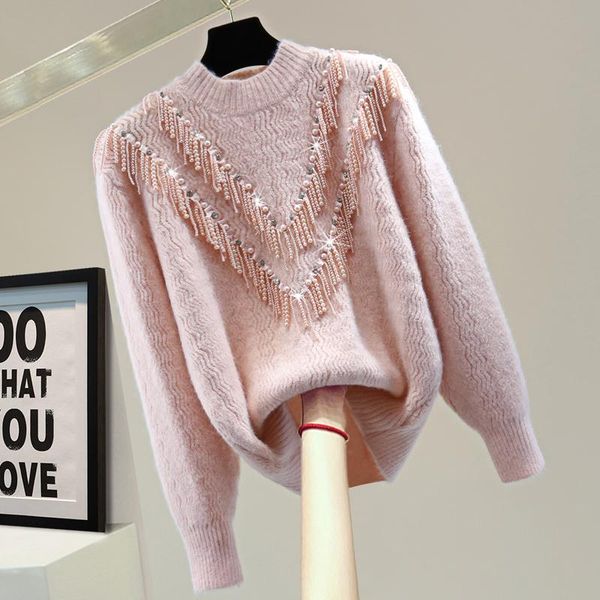 women's sweaters tassel bead half-high collar long sleeves sweater 2021 autumn winter women loose solid color fashion girl knitting top, White;black
women's sweaters tassel bead half-high collar long sleeves sweater 2021 autumn winter women loose solid color fashion girl knitting top, White;black