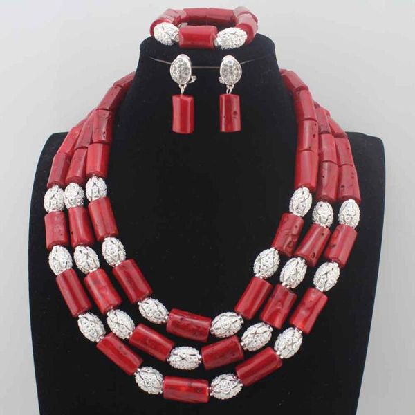earrings & necklace gorgeous 3 layer red coral beads costume women nigerian wedding african jewelry sets hd8875, Silver
earrings & necklace gorgeous 3 layer red coral beads costume women nigerian wedding african jewelry sets hd8875, Silver