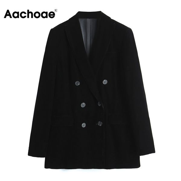 women office wear black velvet blazers double breasted jacket coat elegant notched collar long sleeve outerwear 210413, White;black
women office wear black velvet blazers double breasted jacket coat elegant notched collar long sleeve outerwear 210413, White;black