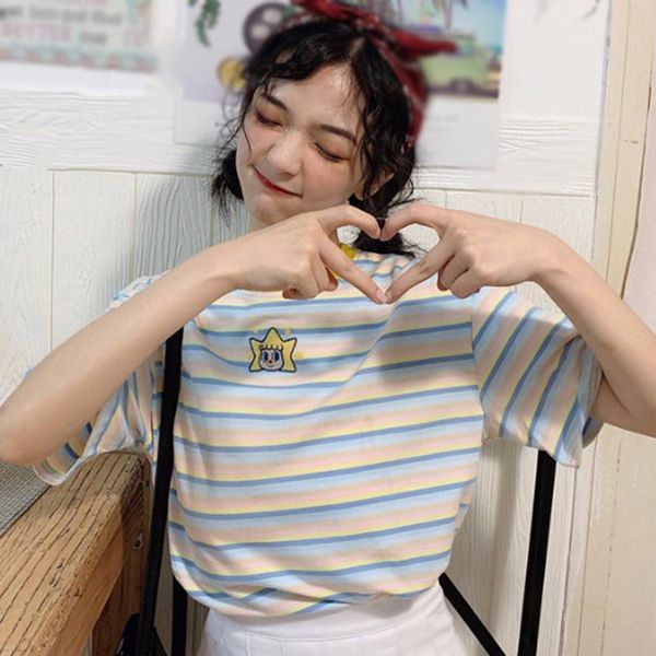 women's t-shirt 2021 fashion korean style small fresh rainbow striped loose summer bottoming shirt short sleeves, White
women's t-shirt 2021 fashion korean style small fresh rainbow striped loose summer bottoming shirt short sleeves, White
