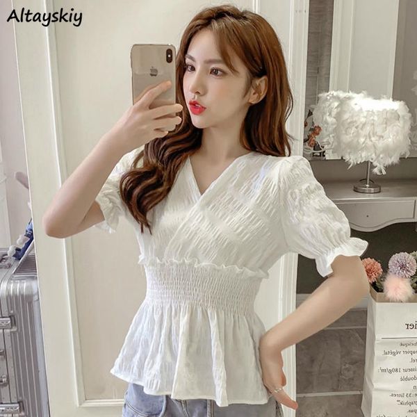 women's blouses & shirts blouse womens summer chiffon 2021 v-neck ruffles elastic waist chic trendy fashion women white solid pleated s
women's blouses & shirts blouse womens summer chiffon 2021 v-neck ruffles elastic waist chic trendy fashion women white solid pleated s