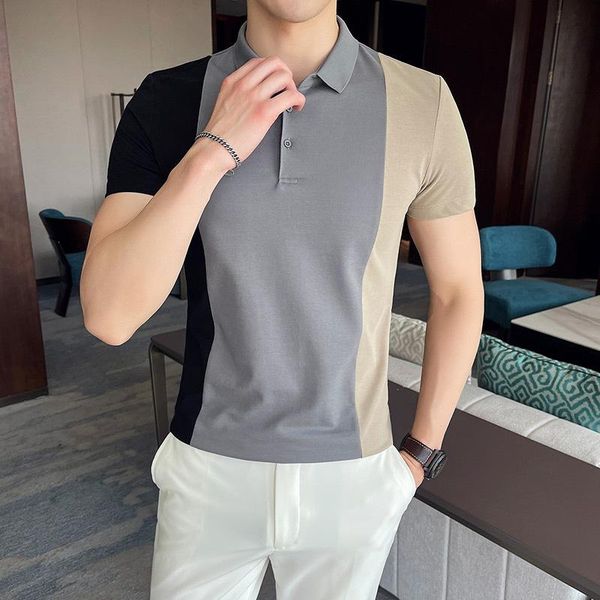 men's polos 2021 summer short sleeve shirts men slim fit casual business shirt stitching streetwear lapel tee male clothes, White;black
men's polos 2021 summer short sleeve shirts men slim fit casual business shirt stitching streetwear lapel tee male clothes, White;black