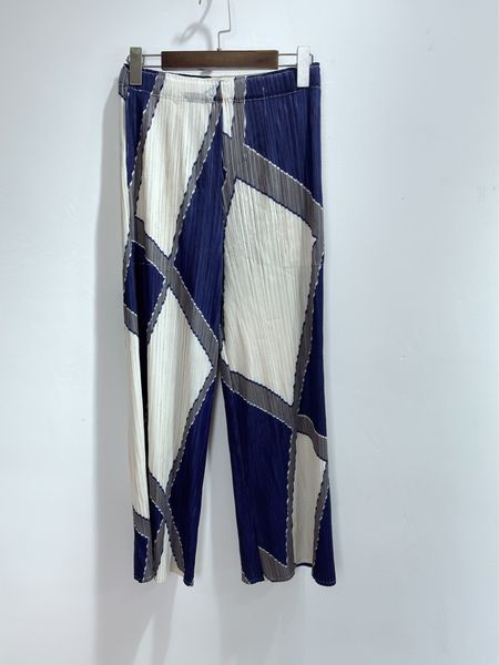 dresses miyake geometry print pleated straight pants, White