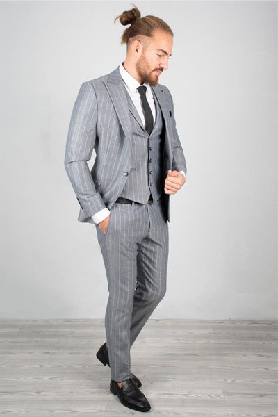 deepsea gray luxury men 's suit tuxedo line pattern tight-fitting mould daily groom business (blazer + pants vest) 2001070 men's s, White;black 
deepsea gray luxury men 's suit tuxedo line pattern tight-fitting mould daily groom business (blazer + pants vest) 2001070 men's s, White;black