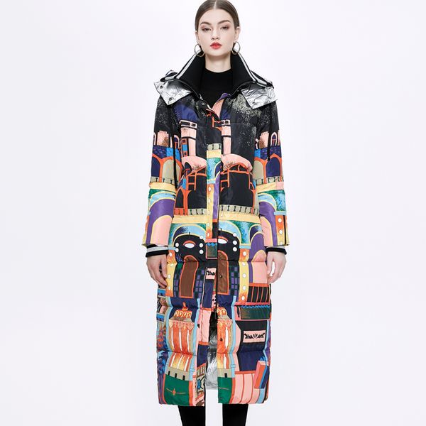 women's runway down coat detachable hooded collar long sleeves fashion printed winter outerwear thick parkas overcoat, Black
women's runway down coat detachable hooded collar long sleeves fashion printed winter outerwear thick parkas overcoat, Black