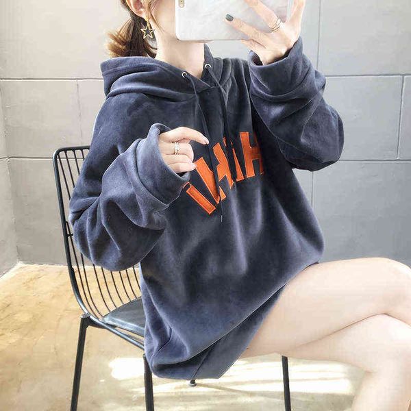 women's hoodi sweatshirts 2022 winter korean loose large letter embroidered golden veet drawstring hooded thickened plush women's, Black
women's hoodi sweatshirts 2022 winter korean loose large letter embroidered golden veet drawstring hooded thickened plush women's, Black