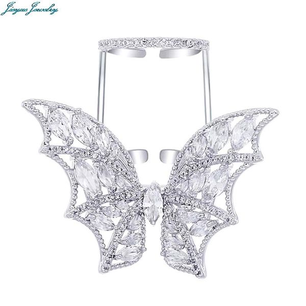 luxury high grade jewelry charm butterfly with cubic zircon double layer design fashion rings for women wedding party gifts, Slivery;golden