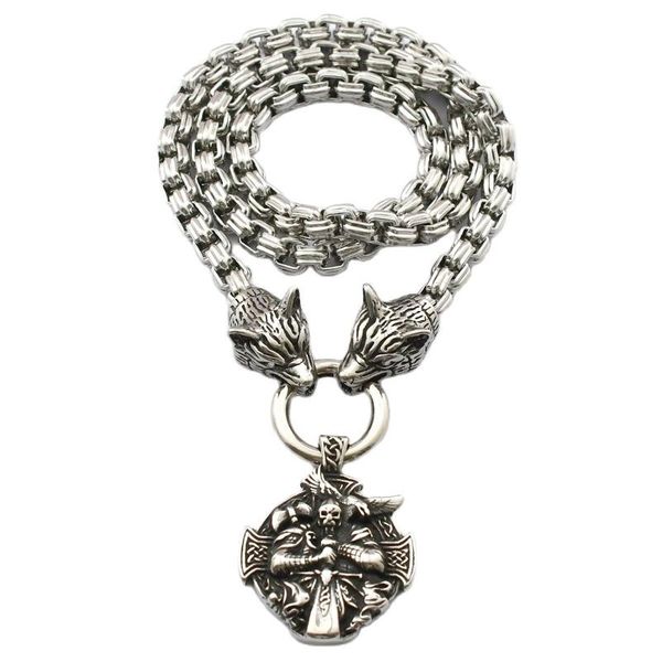 pendant necklaces men's stainless steel viking warrior crow wolf head chain necklace nordic cross disc amulet, Silver
pendant necklaces men's stainless steel viking warrior crow wolf head chain necklace nordic cross disc amulet, Silver