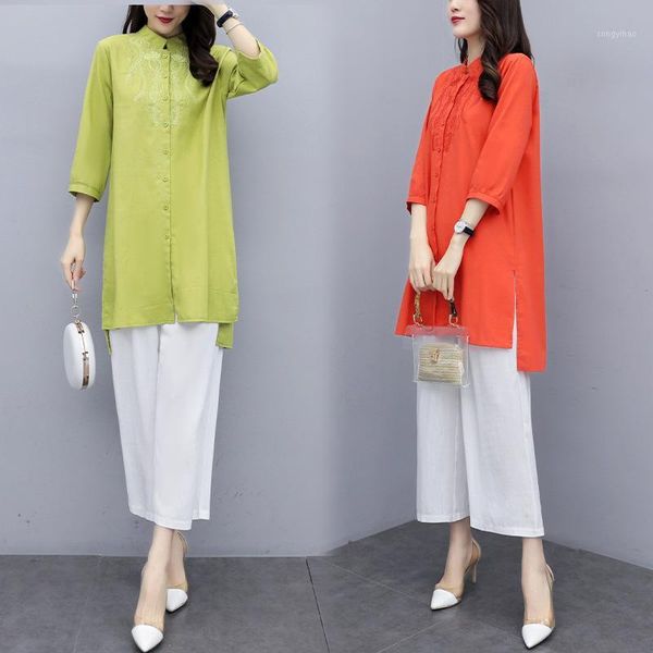 tianluo 2021 fashion cotton and linen embroidered shirt mid length wide leg pants one piece embroidery suit trendy girl women's tracksu, Gray
tianluo 2021 fashion cotton and linen embroidered shirt mid length wide leg pants one piece embroidery suit trendy girl women's tracksu, Gray