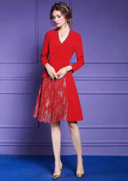 dress slim fit & flare spring party black red women v-neck lurex lace patchwork long sleeve dress female, Black;gray
dress slim fit & flare spring party black red women v-neck lurex lace patchwork long sleeve dress female, Black;gray