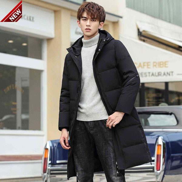 men's long down jacket korean version of windproof and warm coat pure color student white duck new 2021, Black
men's long down jacket korean version of windproof and warm coat pure color student white duck new 2021, Black