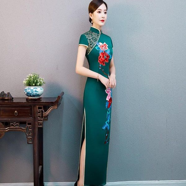 ethnic clothing satin floral green cheongsam female high split qipao chinese mandarin collar dresses gown elegant party prom vestidos, Red
ethnic clothing satin floral green cheongsam female high split qipao chinese mandarin collar dresses gown elegant party prom vestidos, Red