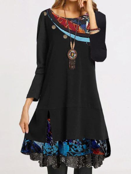 casual dresses women's fashion print loose long sve round neck jumpsuit, Black;gray 
casual dresses women's fashion print loose long sve round neck jumpsuit, Black;gray