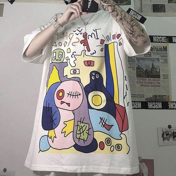 women's t-shirt female pure cotton short-sleeved printed harajuku style loose round neck quirky girl graffiti half-sleeved women, White
women's t-shirt female pure cotton short-sleeved printed harajuku style loose round neck quirky girl graffiti half-sleeved women, White