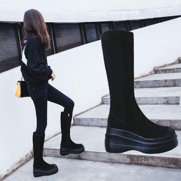 boots women's high-heeled knee-high platform wedges genuine leather suede motorcycle warm shoes woman botas mujer, Black
boots women's high-heeled knee-high platform wedges genuine leather suede motorcycle warm shoes woman botas mujer, Black