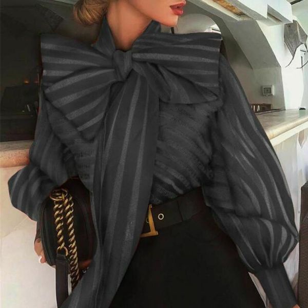 women casual big bowknot lace-up mesh striped shirt blouses outwear ol long lantern sleeve formal blouse shirts 2021 women's &, White
women casual big bowknot lace-up mesh striped shirt blouses outwear ol long lantern sleeve formal blouse shirts 2021 women's &, White