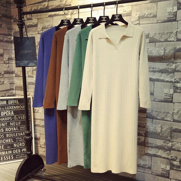 casual dresses autumn and winter lapel knitted dress women's loose temperament mid-length long-sleeved solid color sweater, Black;gray
casual dresses autumn and winter lapel knitted dress women's loose temperament mid-length long-sleeved solid color sweater, Black;gray