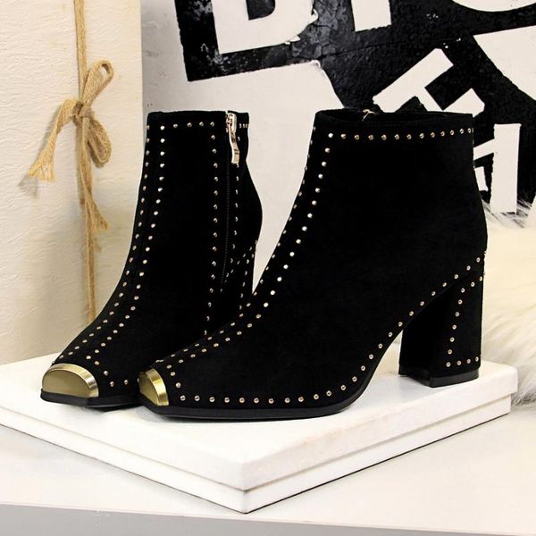boots european and american style retro nightclub rock trend thick heel high suede metal square head rivet female short boot, Black
boots european and american style retro nightclub rock trend thick heel high suede metal square head rivet female short boot, Black