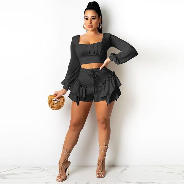 women's tracksuits classic solid two piece set women early autumn casual long sleeve square collar crop cascading ruffle short matching, Gray
women's tracksuits classic solid two piece set women early autumn casual long sleeve square collar crop cascading ruffle short matching, Gray