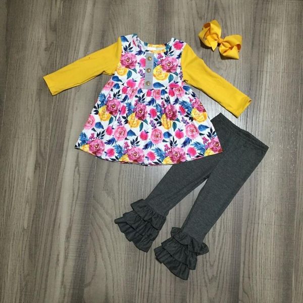 fall winter girls floral mustard raglan grey ruffled pants baby outfits with bow, White
fall winter girls floral mustard raglan grey ruffled pants baby outfits with bow, White