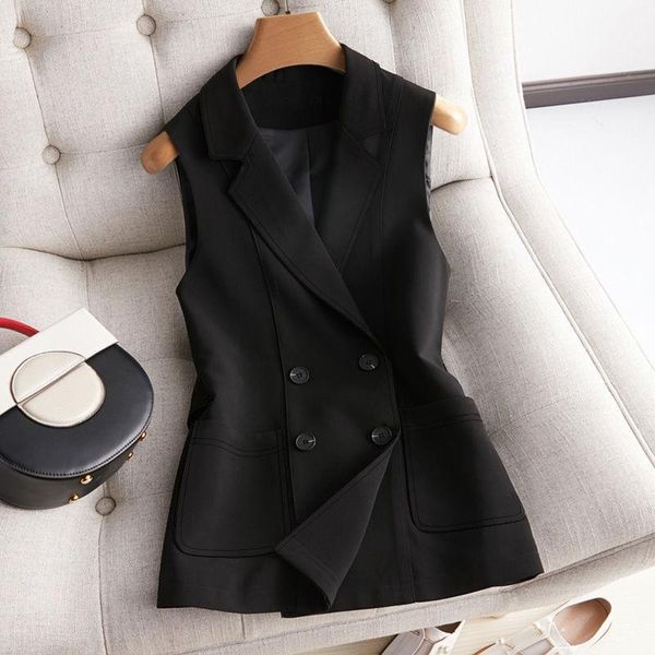 women's vests 2021 women simply sleeveless double breasted vest jackets female office ladies wear casual suit pockets outwear h562, Black;white
women's vests 2021 women simply sleeveless double breasted vest jackets female office ladies wear casual suit pockets outwear h562, Black;white