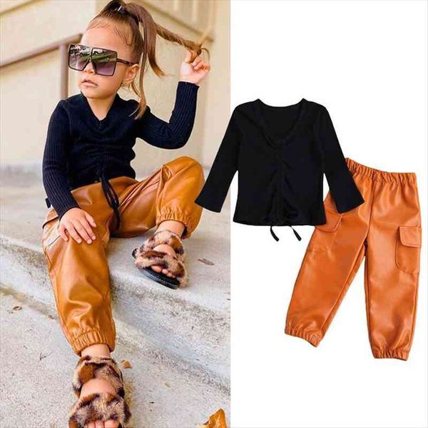 2 8years fashion children girls clothing spring toddler kids v neck knitted drawstring t shirts pocket pu leather pants, White
2 8years fashion children girls clothing spring toddler kids v neck knitted drawstring t shirts pocket pu leather pants, White