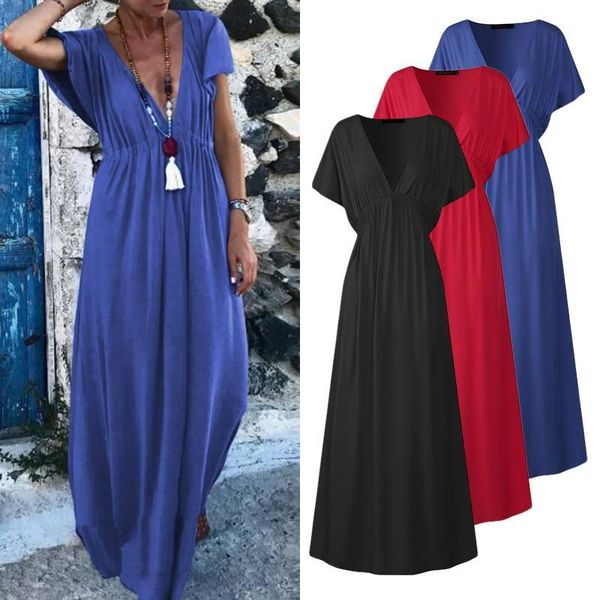 casual dresses bohemian solid maxi dress women's summer sundress 2022 short sleeve long vestidos female v neck robe plus size 5xl, Black;gray
casual dresses bohemian solid maxi dress women's summer sundress 2022 short sleeve long vestidos female v neck robe plus size 5xl, Black;gray