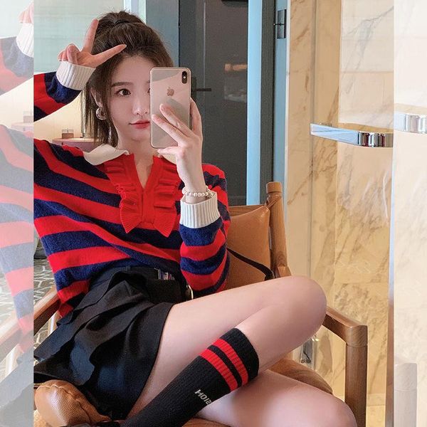 women's sweaters 2021 autumn leisure fashion minority lace red and blue stripe contrast sweater wm*, White;black
women's sweaters 2021 autumn leisure fashion minority lace red and blue stripe contrast sweater wm*, White;black