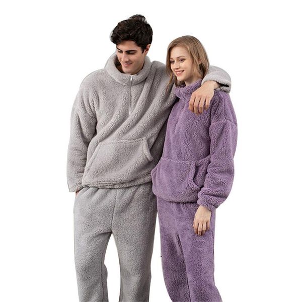 men's sleepwear autumn winter thicken pajamas for couples plus velvet home clothing casual loose homewear female 2 piece set, Black;brown
men's sleepwear autumn winter thicken pajamas for couples plus velvet home clothing casual loose homewear female 2 piece set, Black;brown