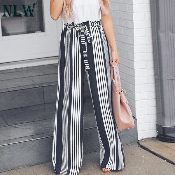 women's pants & capris nlw stripe high waist wide leg women blue beach trousers belt chic streetwear casual female, Black;white
women's pants & capris nlw stripe high waist wide leg women blue beach trousers belt chic streetwear casual female, Black;white