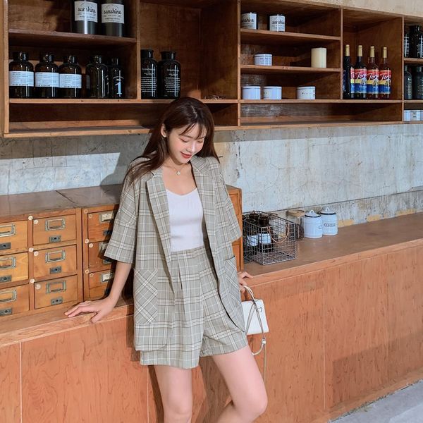 summer casual women's shorts suit set vintage lattice blazer korean clothing two-piece sets female fashion 210514, White
summer casual women's shorts suit set vintage lattice blazer korean clothing two-piece sets female fashion 210514, White