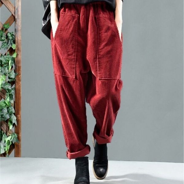 elegent harem pants women corduroy elastic waist solid full length pants pockets high waist lady pants loose plus size 5xl 211112, Black;white
elegent harem pants women corduroy elastic waist solid full length pants pockets high waist lady pants loose plus size 5xl 211112, Black;white