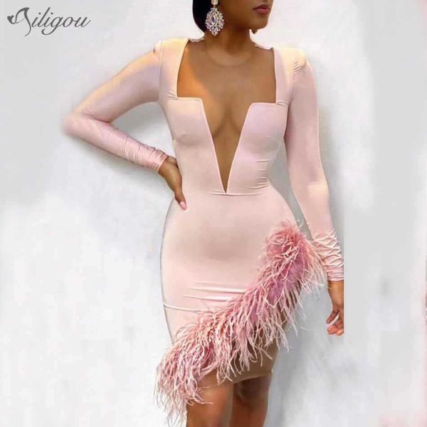 women designer lace mesh feathers pink bandage dress ladies elegant long sleeve bodycon party vestido 210527, Black;gray
women designer lace mesh feathers pink bandage dress ladies elegant long sleeve bodycon party vestido 210527, Black;gray