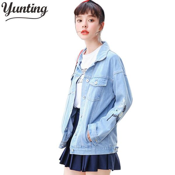 women's jackets spring autumn women embroidered denim jacket chamarras mujer washed jeans basic coats casual bomber, Black;brown
women's jackets spring autumn women embroidered denim jacket chamarras mujer washed jeans basic coats casual bomber, Black;brown