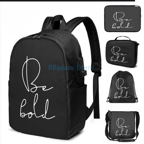 funny graphic print be bold(2) usb charge backpack men school bags women bag travel laptop
funny graphic print be bold(2) usb charge backpack men school bags women bag travel laptop