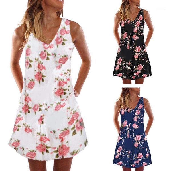 women's summer flower print casual sleeveless sling mini dress dresses, Black;gray