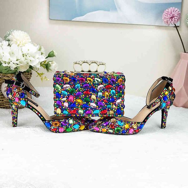 dress shoes women wedding and bags set multicolored crystal high heels pointed toe ladies party shoes pumps la cutc, Black
dress shoes women wedding and bags set multicolored crystal high heels pointed toe ladies party shoes pumps la cutc, Black
