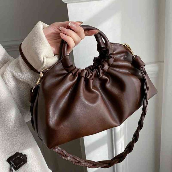 vintage pleated tote bag 2021 winter new soft pu leather women's designer handbag luxury brand shoulder messenger bag purses, Black;red 
vintage pleated tote bag 2021 winter new soft pu leather women's designer handbag luxury brand shoulder messenger bag purses, Black;red