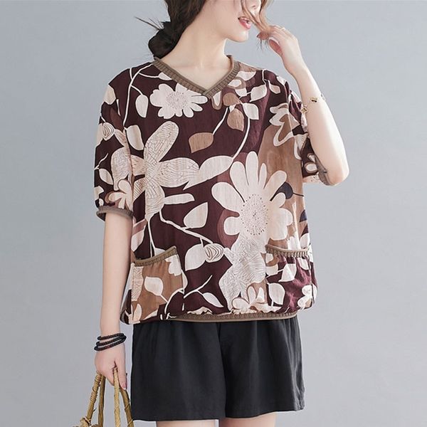 women cotton linen casual t-shirts new arrival summer simple style vintage floral print loose female tees s3583 210412, White
women cotton linen casual t-shirts new arrival summer simple style vintage floral print loose female tees s3583 210412, White