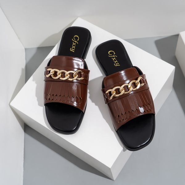 2021 metal chain flip-flops with tassel pu solid color casual slipper cfxxy-98 09, Black
2021 metal chain flip-flops with tassel pu solid color casual slipper cfxxy-98 09, Black