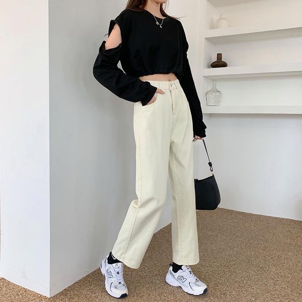 women's jeans women white cotton high waist straight loose hem spring fall 2021 fashion lady, Blue
women's jeans women white cotton high waist straight loose hem spring fall 2021 fashion lady, Blue