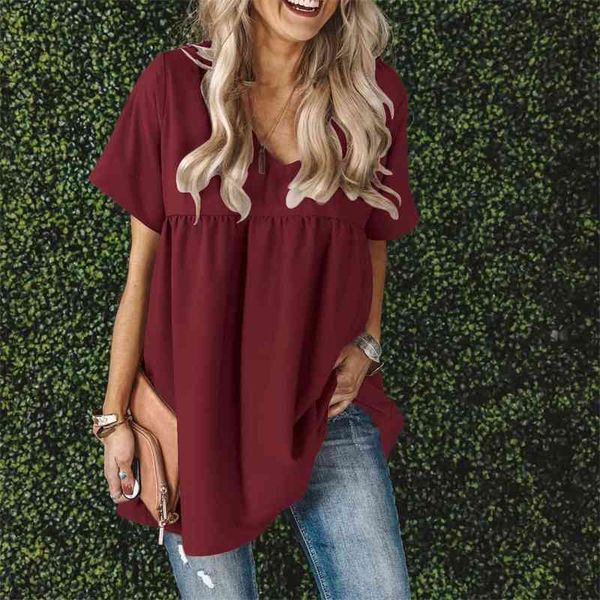 women's t-shirt v-neck short sleeve loose pleated dress in spring and summer of 2021 wvue, White
women's t-shirt v-neck short sleeve loose pleated dress in spring and summer of 2021 wvue, White