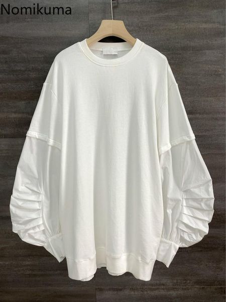 women's hoodies & sweatshirts nomikuma causal oversized pullover sweatshirt autumn pleated puff sleeve patchwork jumper 2021 women 6c51, Black
women's hoodies & sweatshirts nomikuma causal oversized pullover sweatshirt autumn pleated puff sleeve patchwork jumper 2021 women 6c51, Black