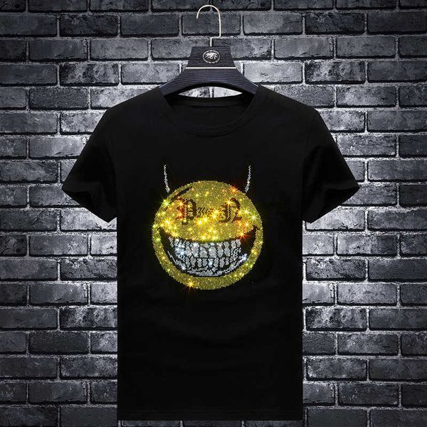fashion t shirt european summer wear men's heavy industry ironing drill short sleeve slim social spirit half, White;black