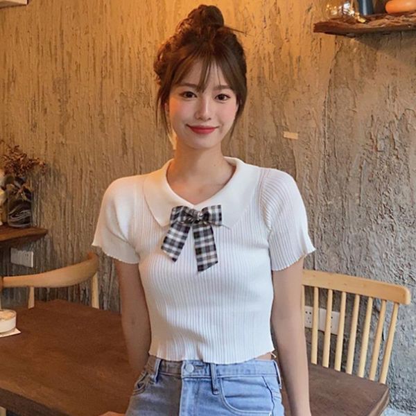 women's t-shirt efinny korean fashion short knitwear women cute bow sleeve lapel slim top, White
women's t-shirt efinny korean fashion short knitwear women cute bow sleeve lapel slim top, White