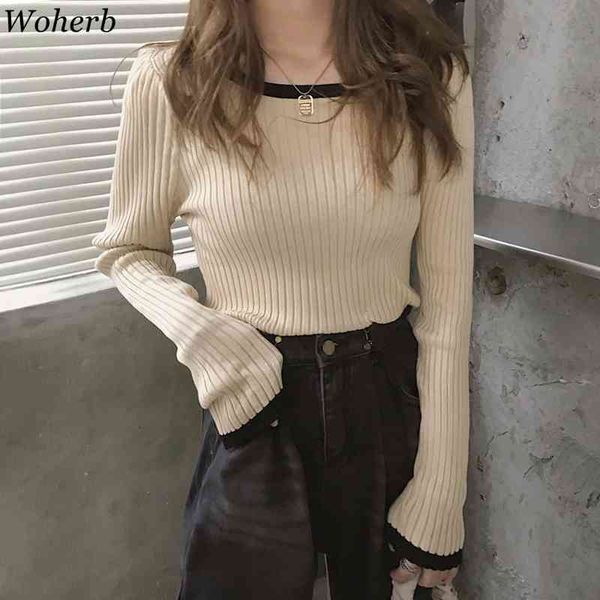 stretch women sweater contrast color cropped pullovers casual fall fashion korean basic long sleeve clothes 210417, White;black
stretch women sweater contrast color cropped pullovers casual fall fashion korean basic long sleeve clothes 210417, White;black